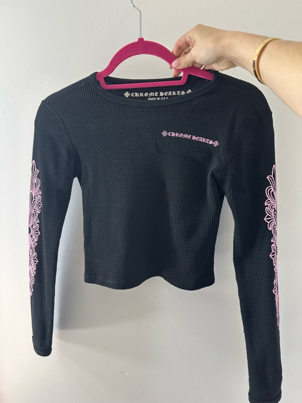 Chrome Hearts Black Long Sleeve Thermal Top with Pink Logo Details - Picture 7 of 12
